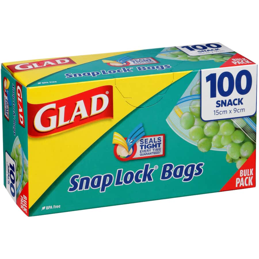 Glad Snaplock Plastic Bags Resealable Snack Size 100pack