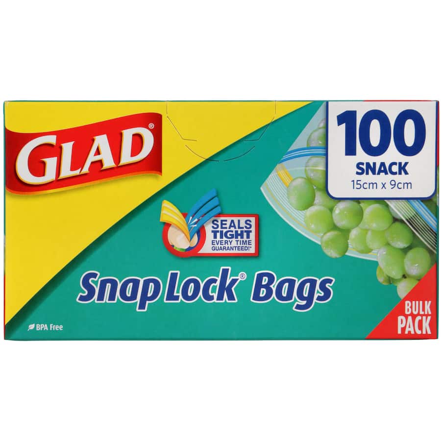 Glad Snaplock Plastic Bags Resealable Snack Size 100pack