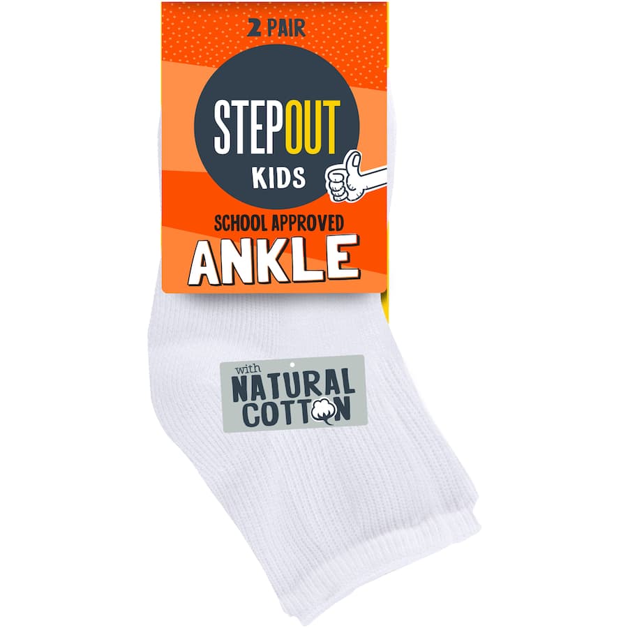 Stepout Socks Black Ankle 8-10yrs 2pack