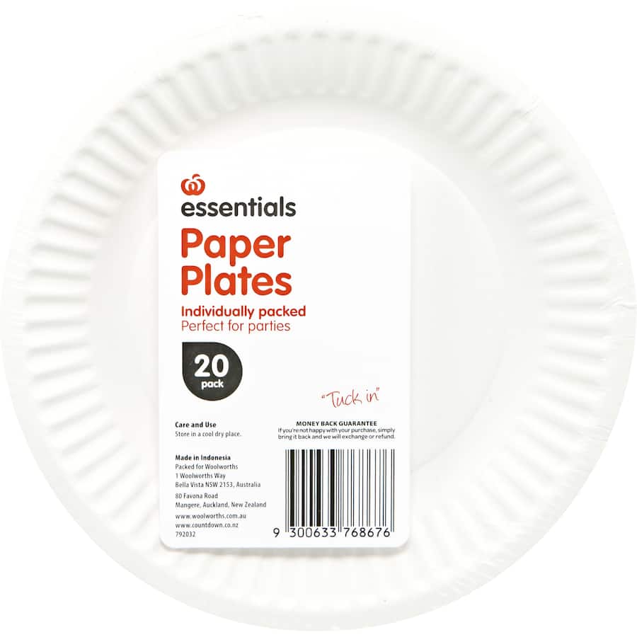 Essentials Side Paper Plates Uncoated 18.3cm Wide 20pack