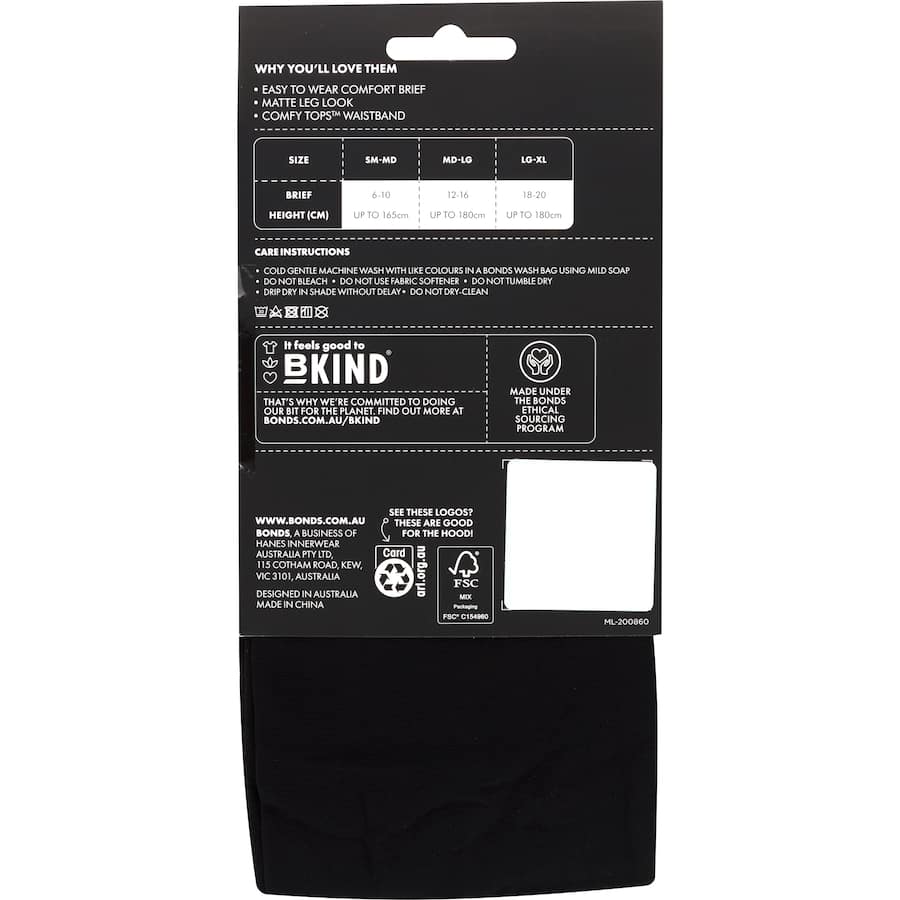 Bonds Comfy Tops Tights Small - Medium Black Semi Opaque 1pr