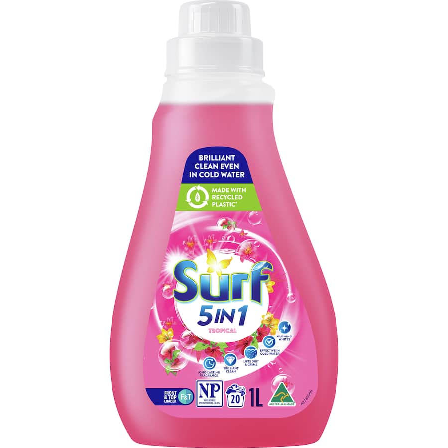 Surf 5 In 1 Washing Liquid Tropical 20 Washes Bottle 1L