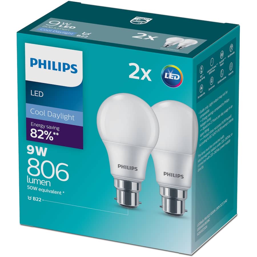 Philips Bayonet Light Bulb Led 9w 806 Lumen Cool Daylight 2pack