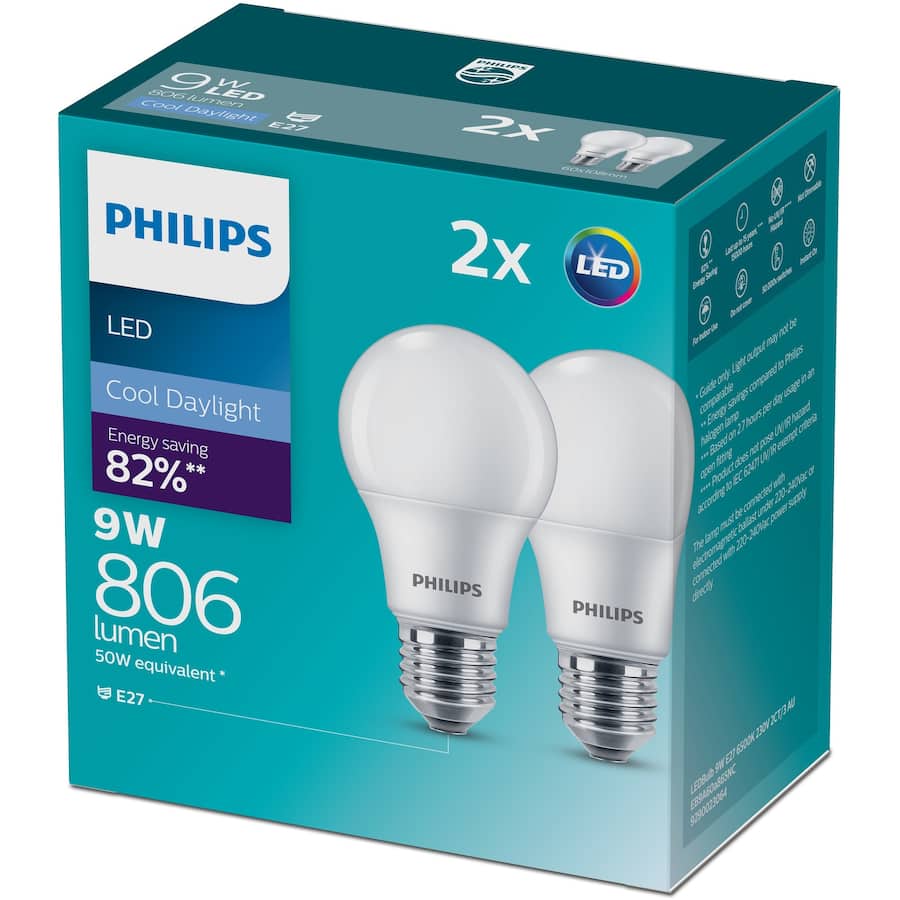 Philips Screw Light Bulb Led 9w 806 Lumen Cool Daylight 2pack