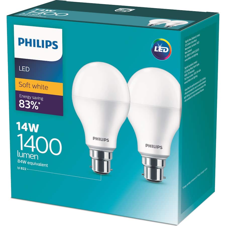 Philips Led Light Bulb 1400lm Soft White Bc 2ea