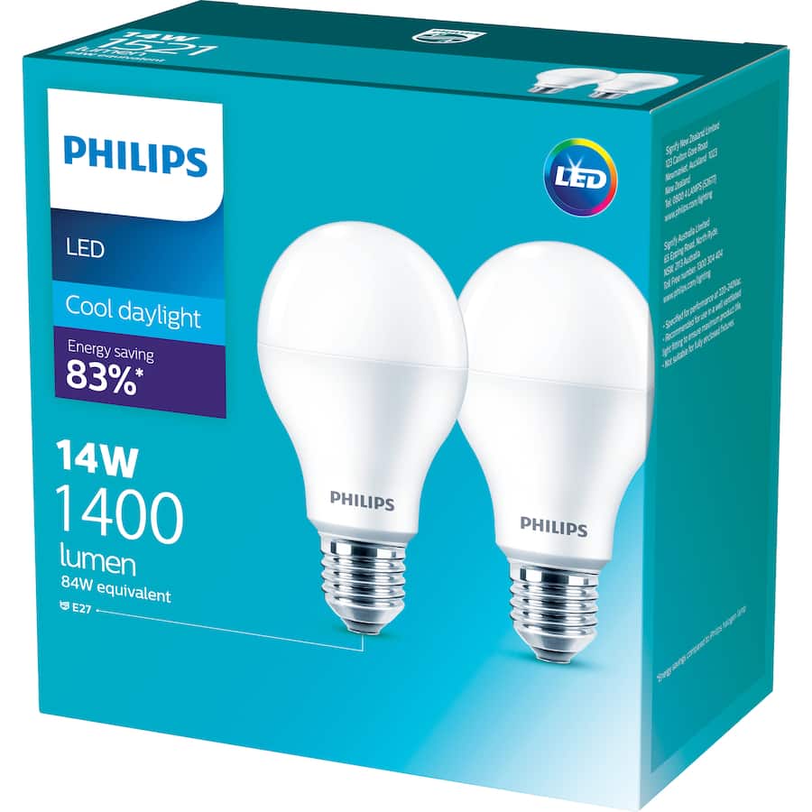 Philips Led Light Bulb 1400lm Cool Daylight Es 2ea