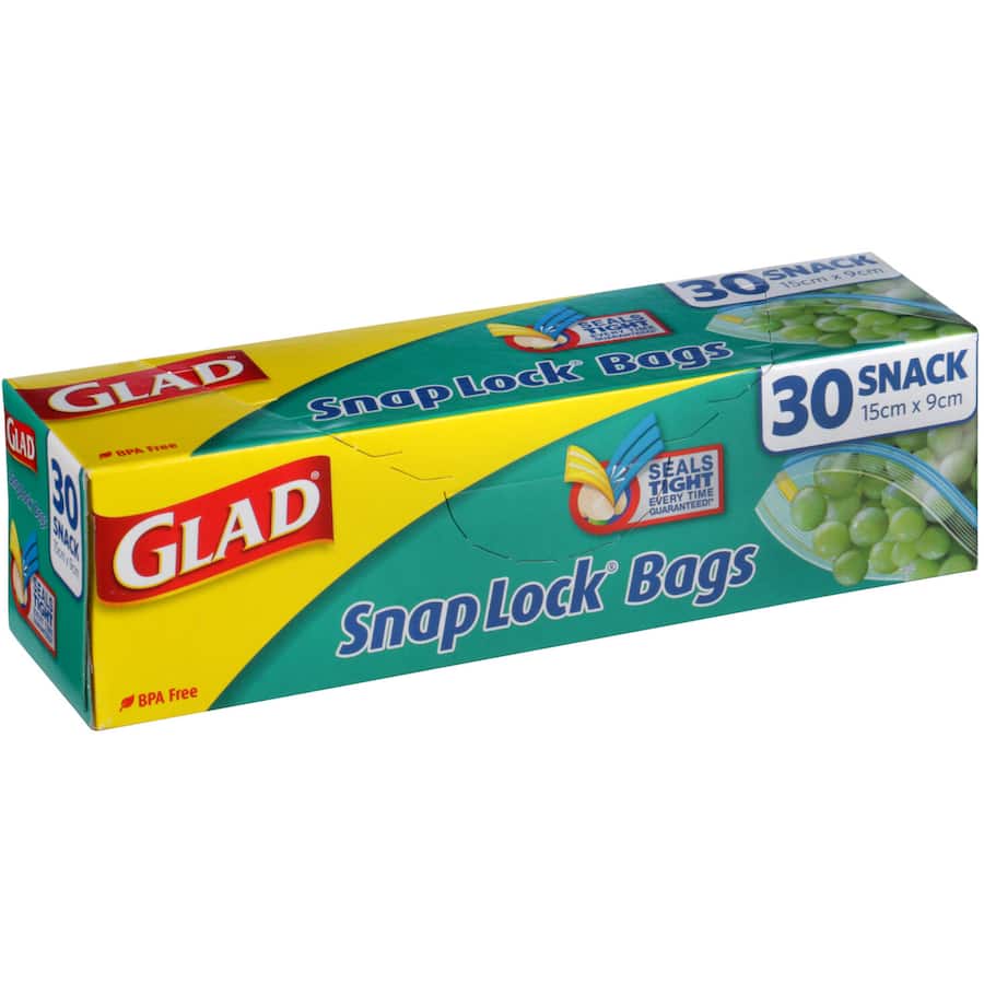 Glad Snaplock Plastic Bags Snack Size 150x90mm Boxed 30pack