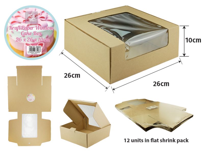 Window Cake Box - Kraft Paper 26cm (12 Units)