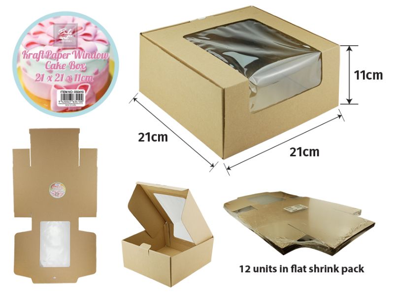 Window Cake Box - Kraft Paper 21cm (12 Units)