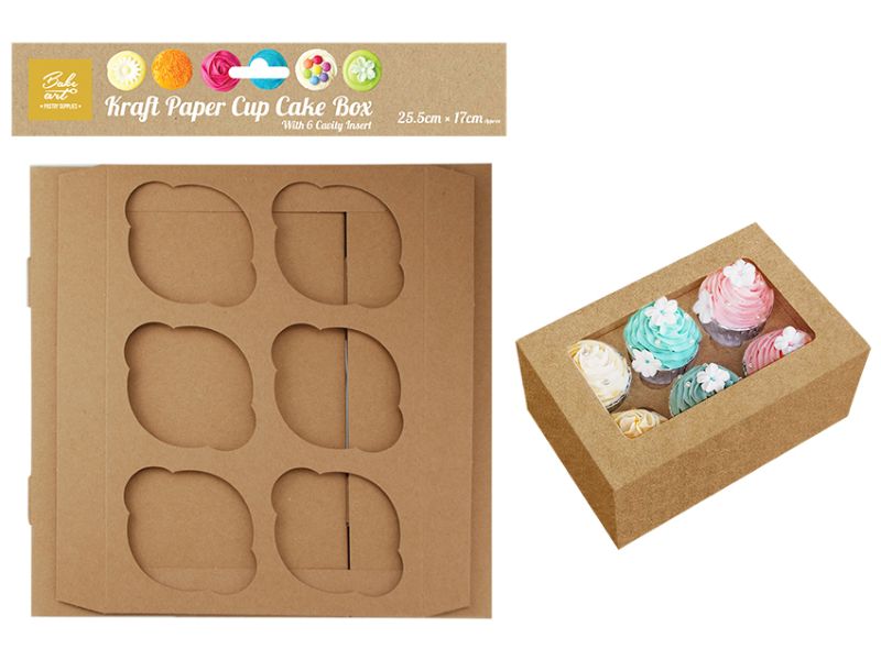 Cup Cakes Box - Kraft Paper Holding 6 Cakes (24 Units)