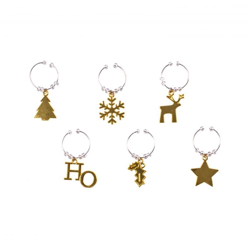 Avanti Wine Charms Golden Christmas - Set Of 6