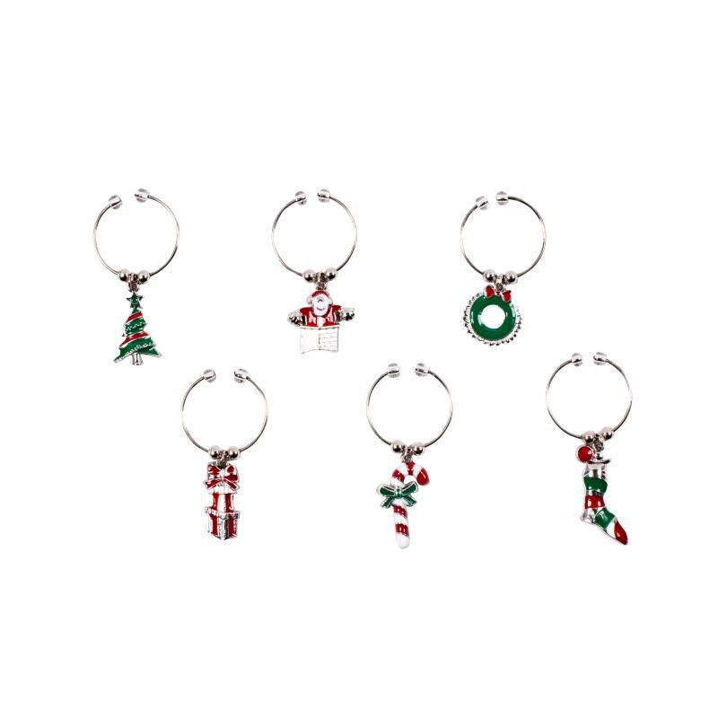 Avanti Wine Charms Enamalled Christmas - Set Of 6