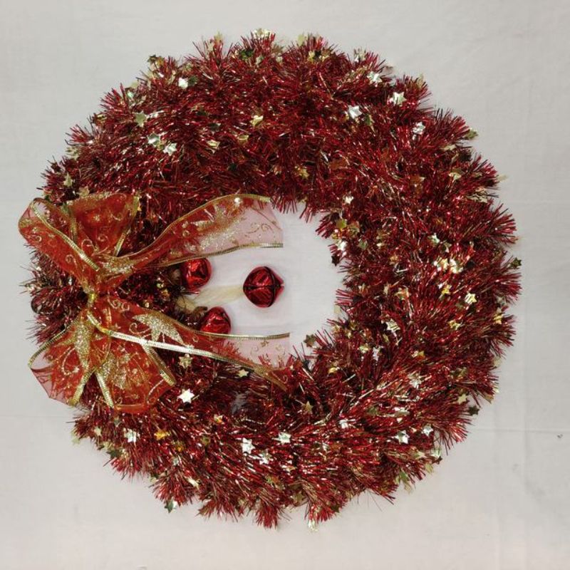 Christmas Garland with Gold Five Star- Red 40cm (Set of 6)