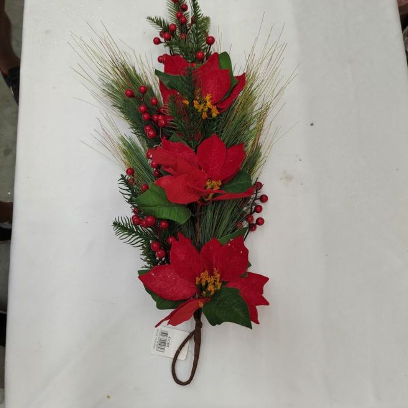 Christmas Decoration - Flowers Red/Green (Set of 6)