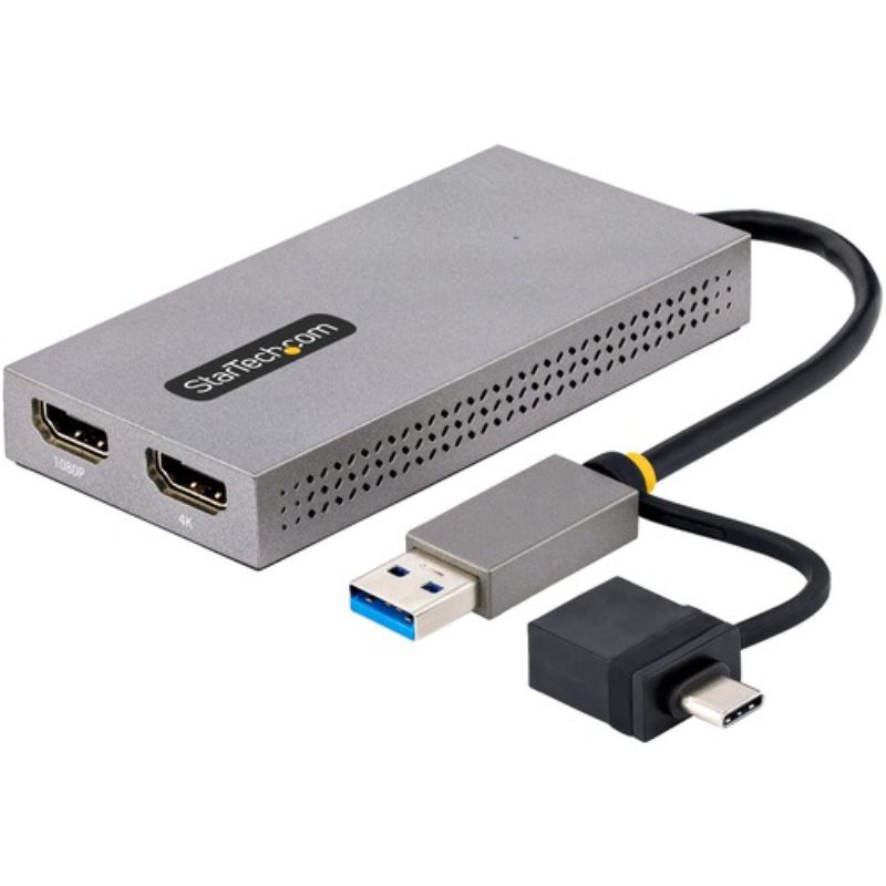 StarTech Dual HDMI Adapter - USB-A/USB-C to Dual HDMI for 4K & 1080p Displays - 3-Year Warranty