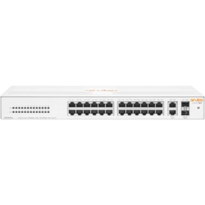 Aruba Instant On 1430 26G Switch with 26 Gigabit Ethernet ports and PoE for efficient power and connectivity in small businesses.