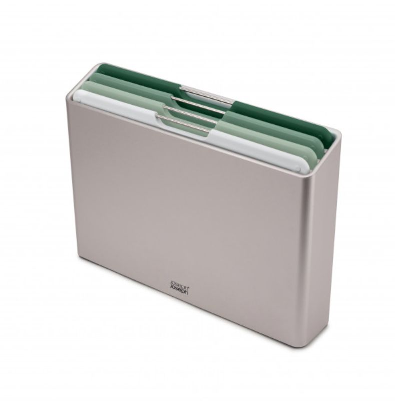 Joseph Joseph Folio Large Sage chopping board set with four color-coded boards for efficient meal prep.