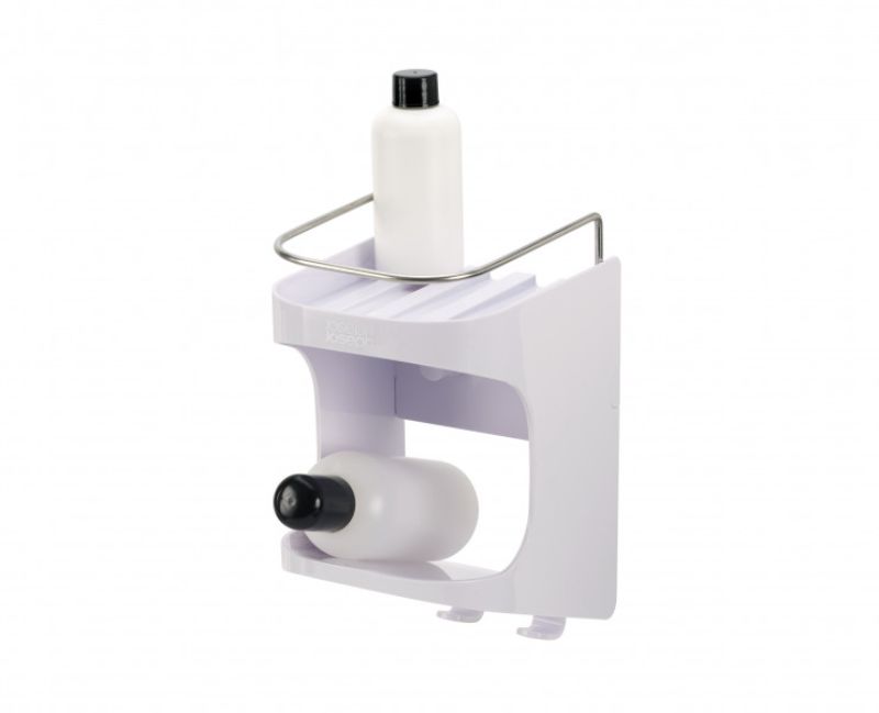 Joseph Joseph Capsule Compact 2-Tier Shower Shelf with sleek design, self-draining top, and convenient storage hooks.