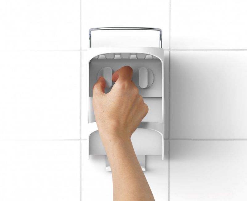 Joseph Joseph Capsule Compact 2-Tier Shower Shelf with slim design, self-draining shelf, and hooks for organized storage.