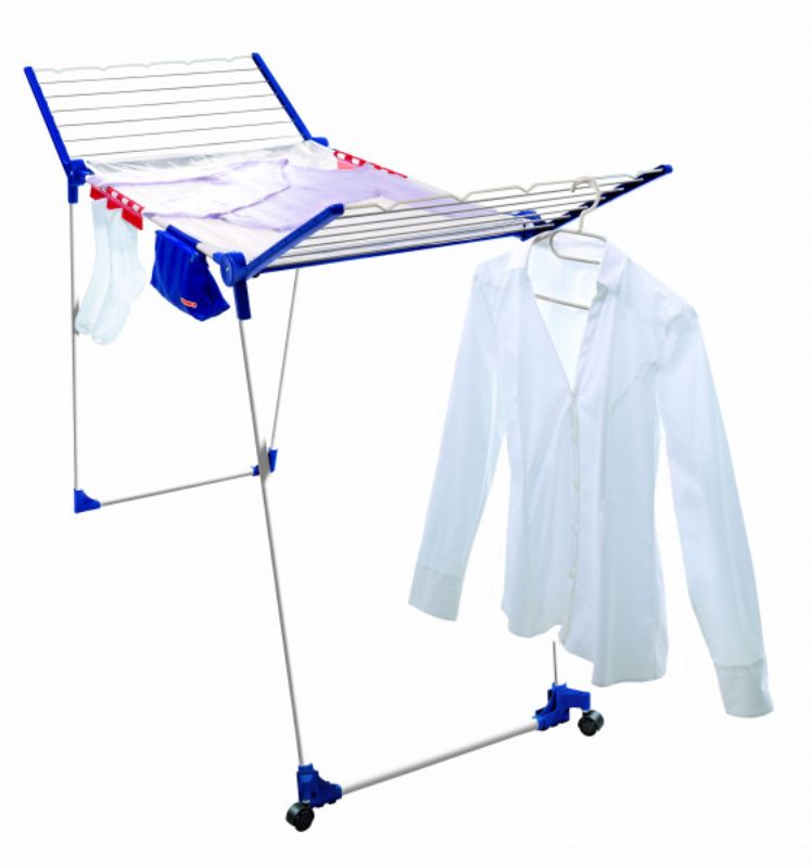 Leifheit Pegasus 200 Solid Deluxe mobile clothes dryer with 20 meters of drying line and dual 360° swivel wheels.