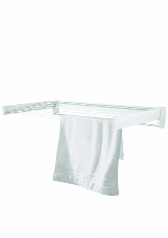 Leifheit Telegant 81 wall dryer with 8 drying bars, doubles as a towel rack, ideal for compact spaces.