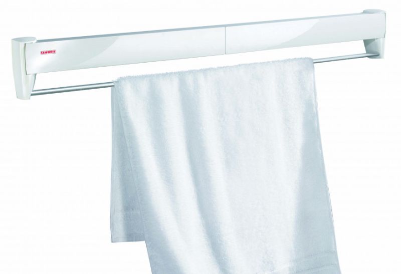Leifheit Telegant 81 wall dryer with eight drying bars and chrome towel rack, perfect for compact laundry spaces.