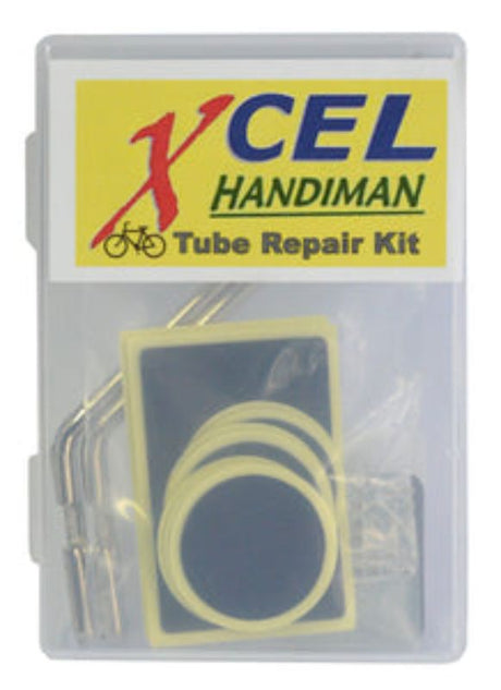 BICYCLE TUBE REPAIR KIT XCEL for quick flat tire fixes, includes patches, adhesive, and tire lever for cyclists in Australia.