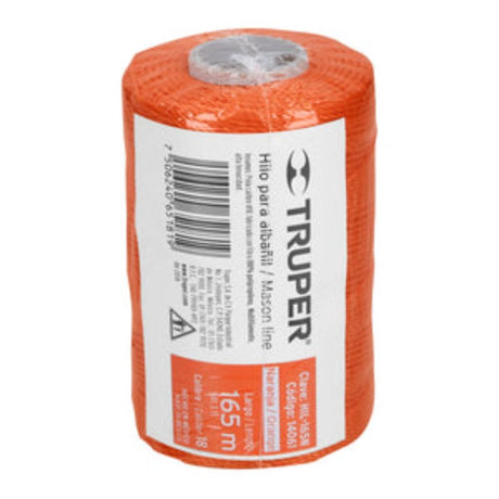 Truper Builders Line in vibrant orange, 165M long, durable, high-strength for precise construction and crafting projects.