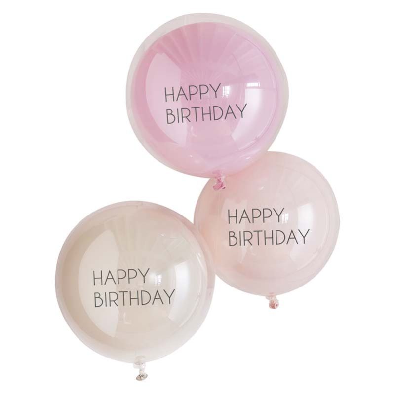 Pink double layered birthday balloon bundle featuring elegant design and eco-friendly packaging, ideal for festive celebrations.