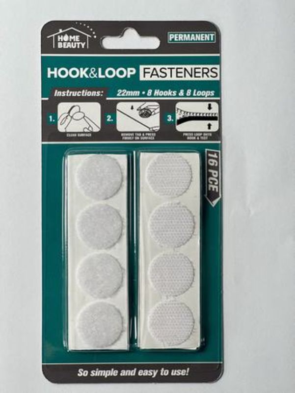 Velcro Tabs Hook & Loop Set - 22mm White (12 Sets)
