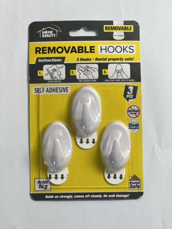 Self Adhesive Hooks - 1KG Rem 5cmH (12 Packs)