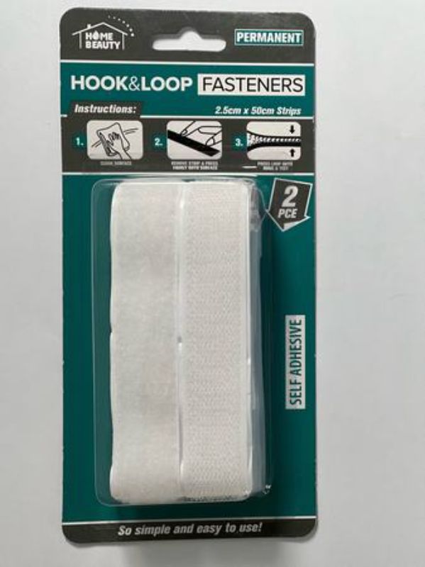 Hook and Loop Tape - White 2.5 x 500mm (12 Packs)