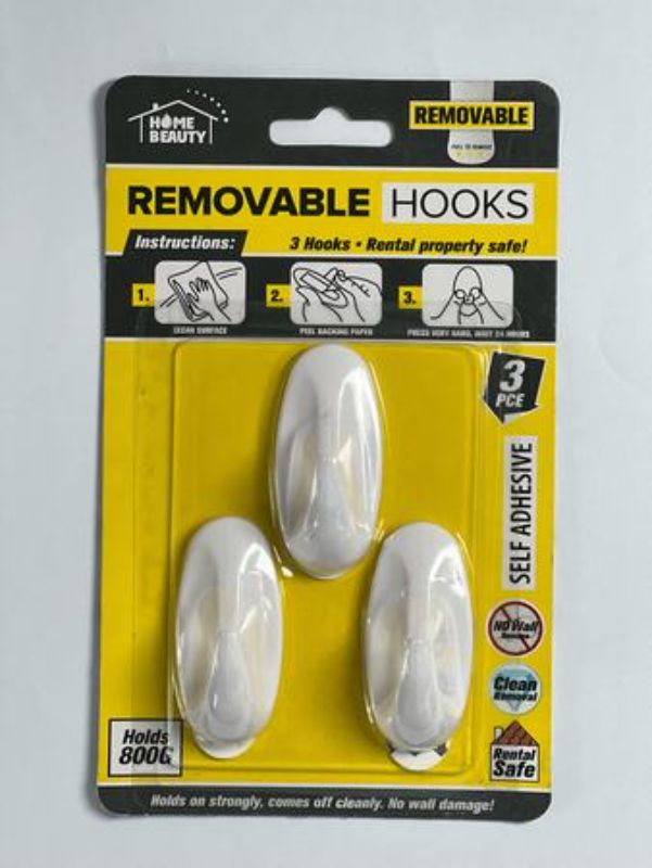 Self Adhesive Hooks - 800G Rem 5.5cmH (12 Packs)