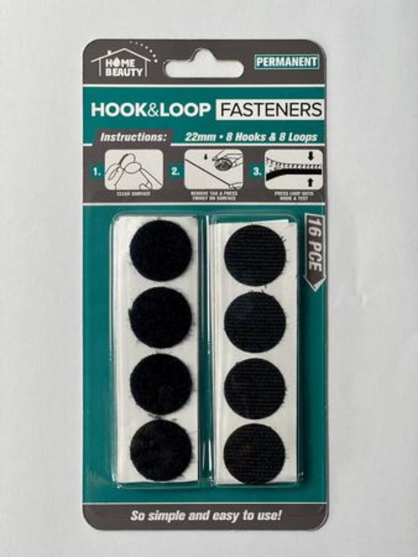 Velcro Tabs Hook & Loop Set - 22mm Black (12 Sets)