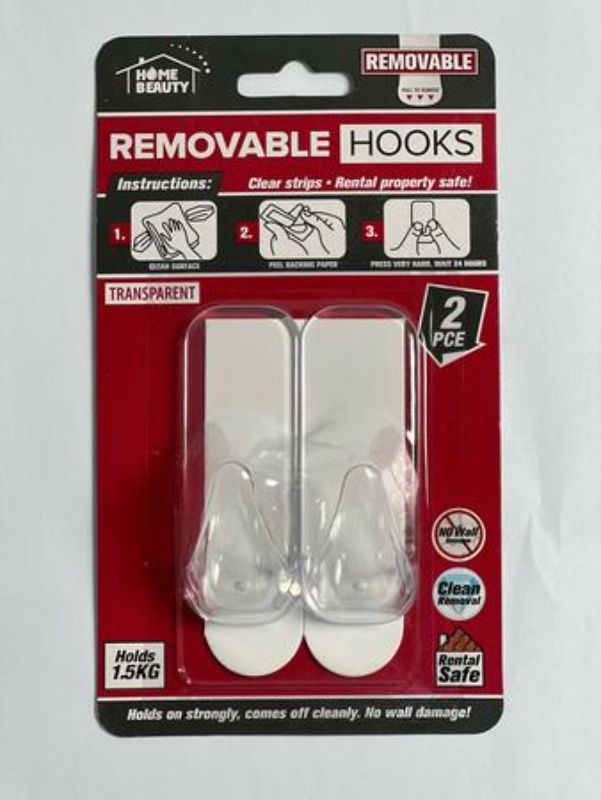 Self Adhesive Hooks - 1.5kg Rem CLEAR (12 Packs)