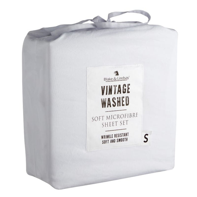 Blake & Lindsay King Washed Microfibre Sheet Set in White, soft, breathable, wrinkle-resistant, includes fitted sheet and pillowcases.