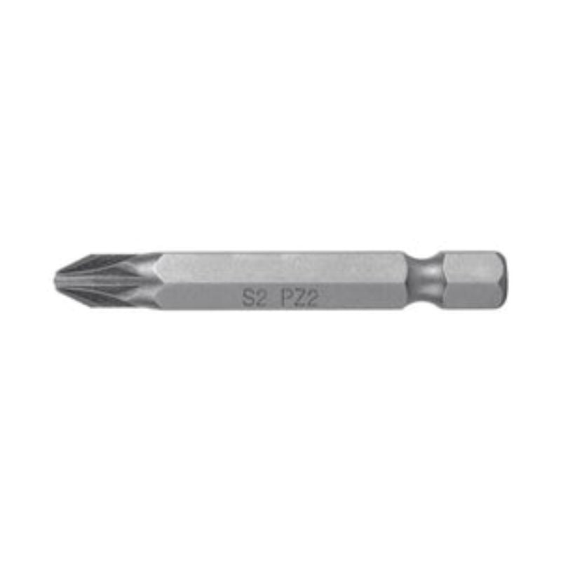 Truper 50mm Pozi #2 screwdriver bits, durable S2 steel, precision-fit, 5-pack for professionals and DIY projects.