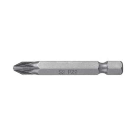 Truper 50mm Pozi #2 screwdriver bits, durable S2 steel, precision-fit, 5-pack for professionals and DIY projects.