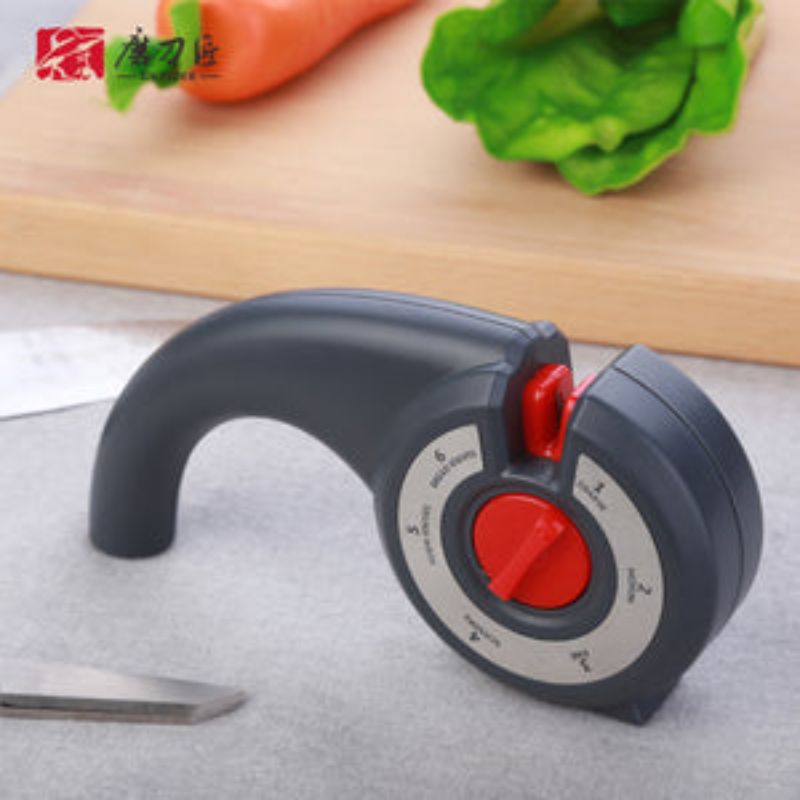 6-in-1 knife sharpener with multiple grinding stages for optimal sharpening of knives and scissors.