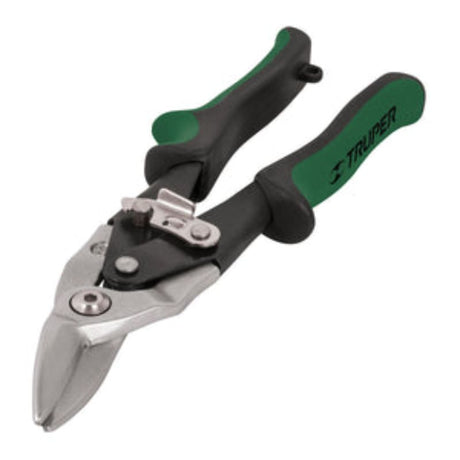 Aviation snips with ergonomic green handles, forged steel blades, and corrosion resistance for precise right-hand cuts.