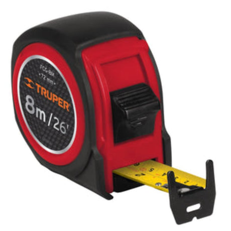 Compact 8m tape measure with large, easy-to-read numbers and durable ABS shell for precision and reliability.