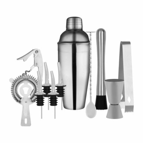Zanzi 11pc Cocktail Set in stylish bartender bag, featuring durable stainless steel tools for mixology enthusiasts.