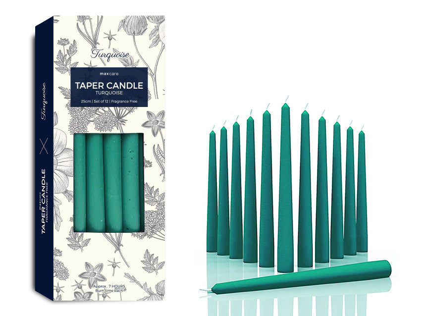Taper Candles - Unscented Turquoise 25cm x 12pk (24 Packs)