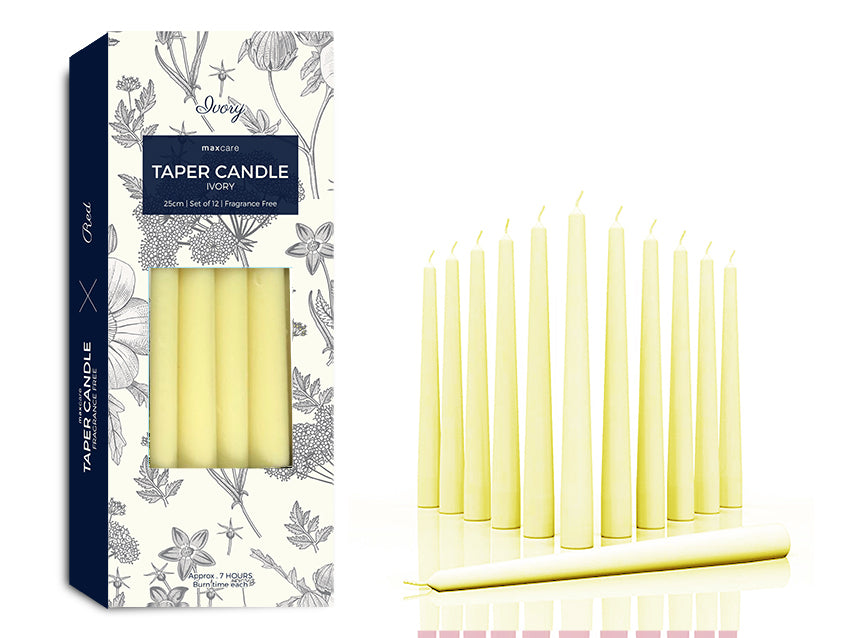 Taper Candles - Unscented Ivory 25cm x 12pk (24 Packs)