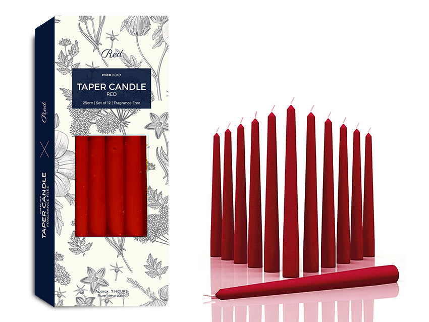 Taper Candles - Unscented Red 25cm x 12pk (24 Packs)