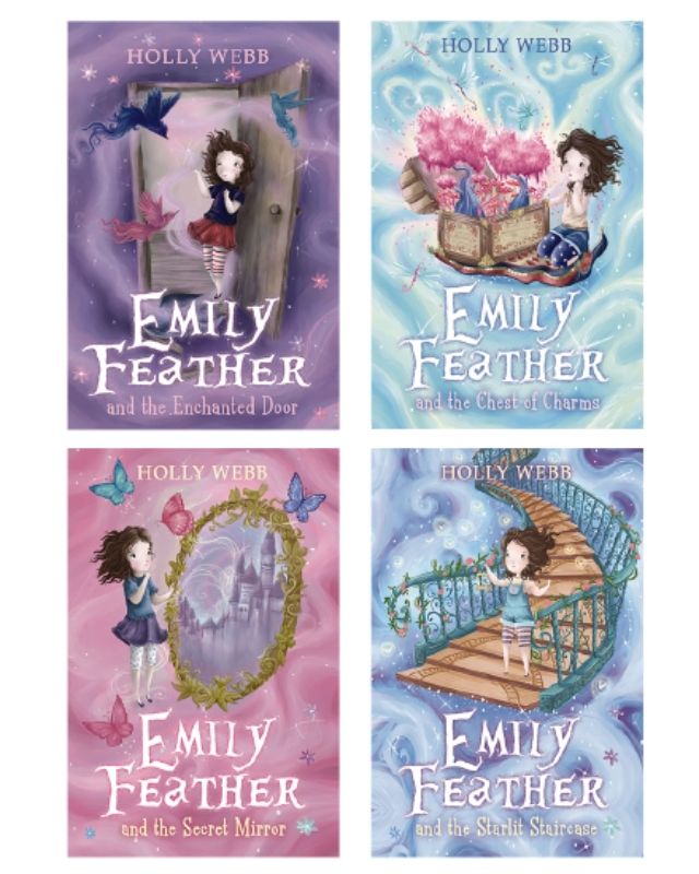 Boxed set of Emily Feather books featuring whimsical covers and a mysterious door theme.