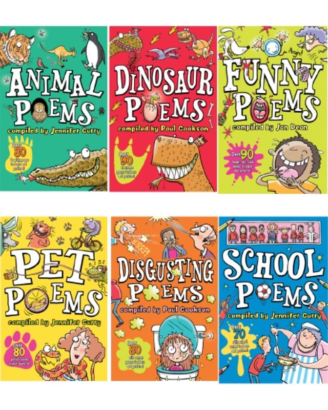 Colorful Scholastic Poems 6-Pack for children, featuring engaging themes of friendship, imagination, and adventure.
