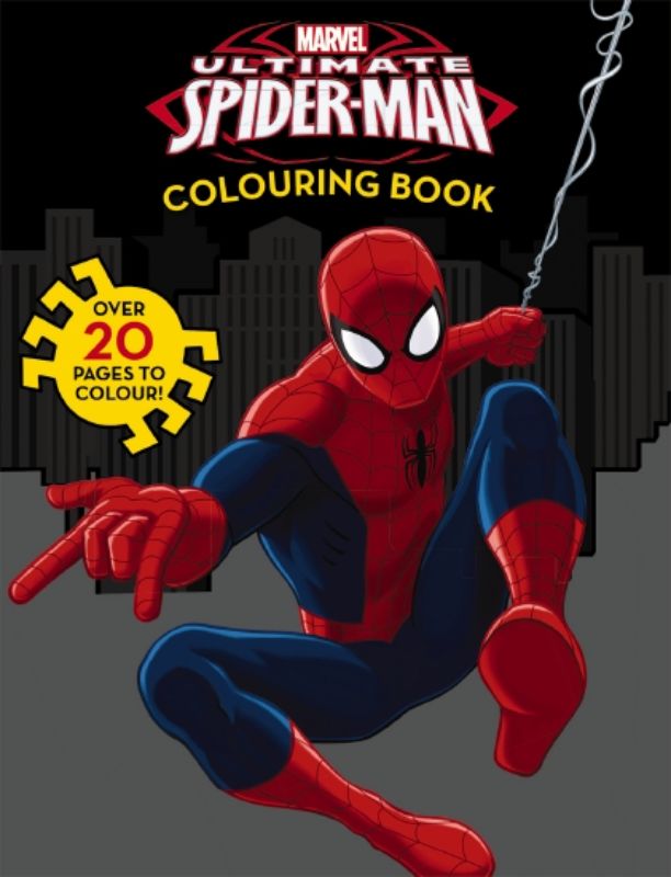 A vibrant colouring book showcasing Spider-Man in action, featuring detailed illustrations for hours of creative fun.