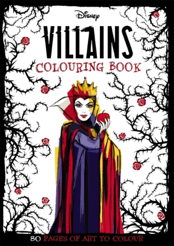 Disney villains coloring book featuring 80 intricate illustrations of iconic baddies like Maleficent and Captain Hook.