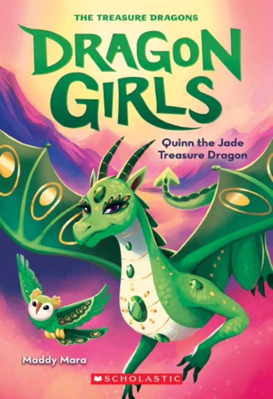 Quinn The Jade Treasure Dragon book cover featuring magical dragons, friendship themes, and adventure in a vibrant forest setting.